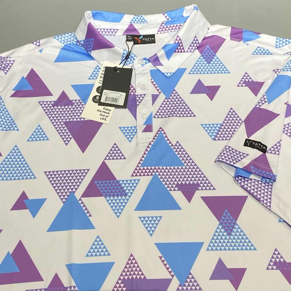 Yatta Golf Polo Shirt Men’s 3XL Frosty Print Triangles Geometric Performance